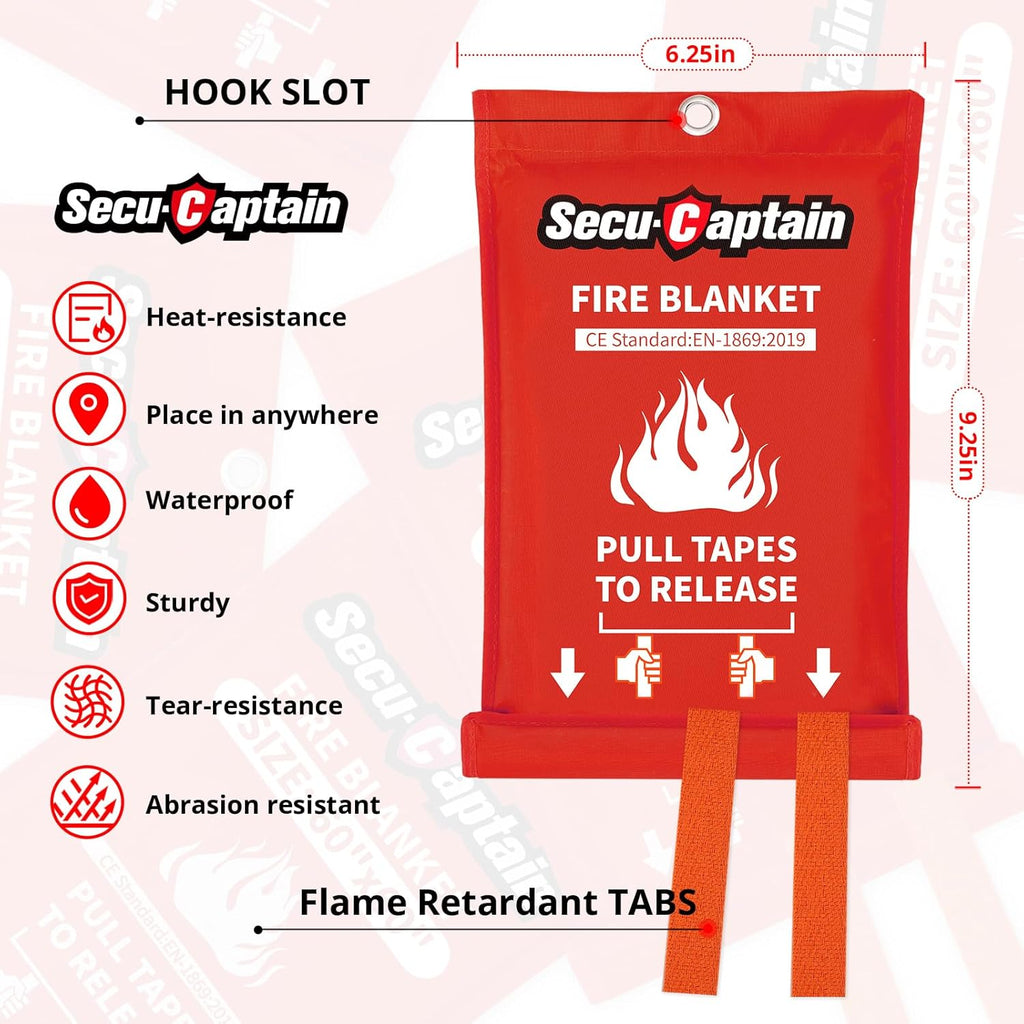 SecuCaptain Emergency Fire Blanket for Home and Kitchen - 4 Pack 40"x40" Flame Suppression Fiberglass Fire Blankets for House Camping Car Office Warehouse Survival Safety
