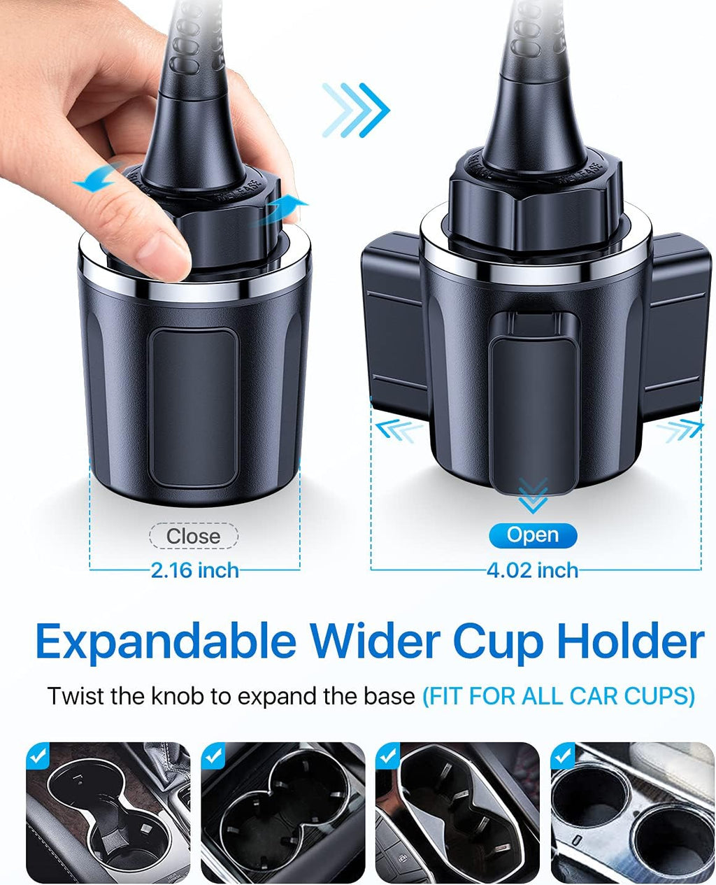 Danmus® Upgraded Car Cup Holder Phone Mount with Extendable Base, [15-in Adjustable Long Gooseneck] [Military-Grade] Car Truck Mount Compatible with iPhone 16 15 14 13 Pro Max Samsung S25 All