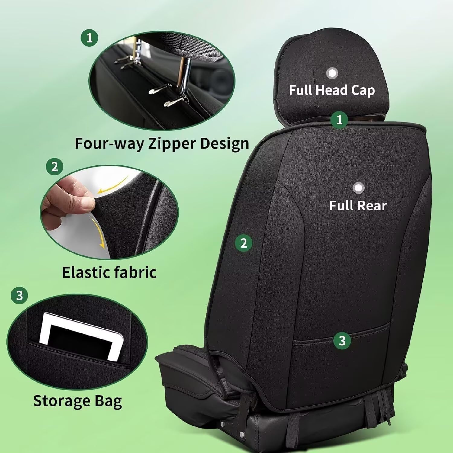 YORKNEIC Fit for Hyundai Kona Seat Covers 2018-2025: Leather Waterproof Car Seat Covers Anti-Slip Protector Full Set (2 Row 5 Seats, Black)