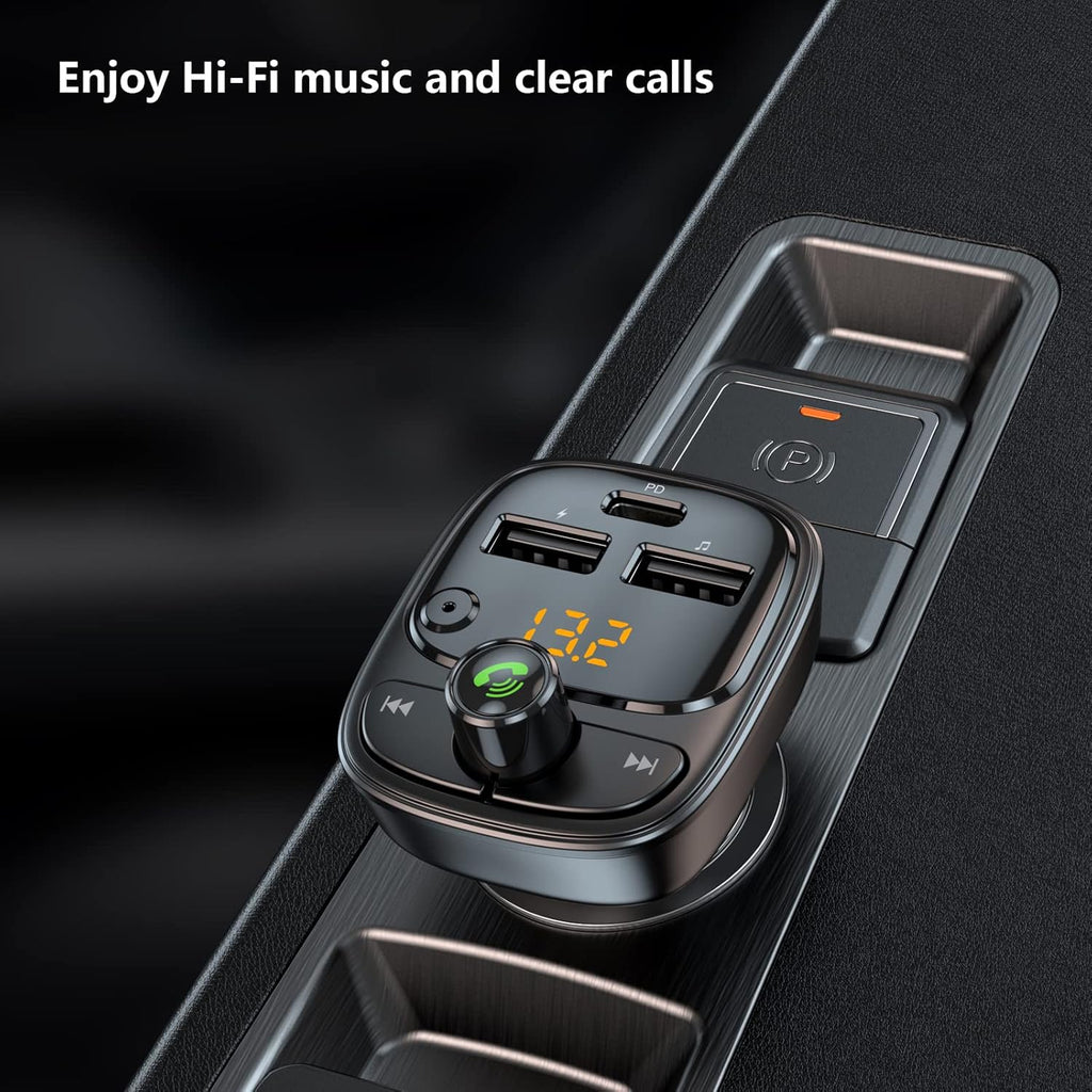 Bluetooth 5.3 FM Transmitter Car Adapter, Wireless Radio MP3 Player Stereo Music Audio Receiver Hands Free Calling, 42W (PD 30W & 12W) USB C Car Charger for iPhone, Support TF Card & USB Disk (Black)