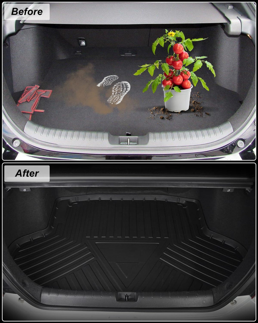 Floor Mats & Cargo Liner Only Fit for 2016-2021 Civic Sedan / 2017-2021 Civic Si - All Weather Protection Floor Liners with Trunk Mat - 1st 2nd Row and Cargo Car Mats Full Set Civic Accessories Black