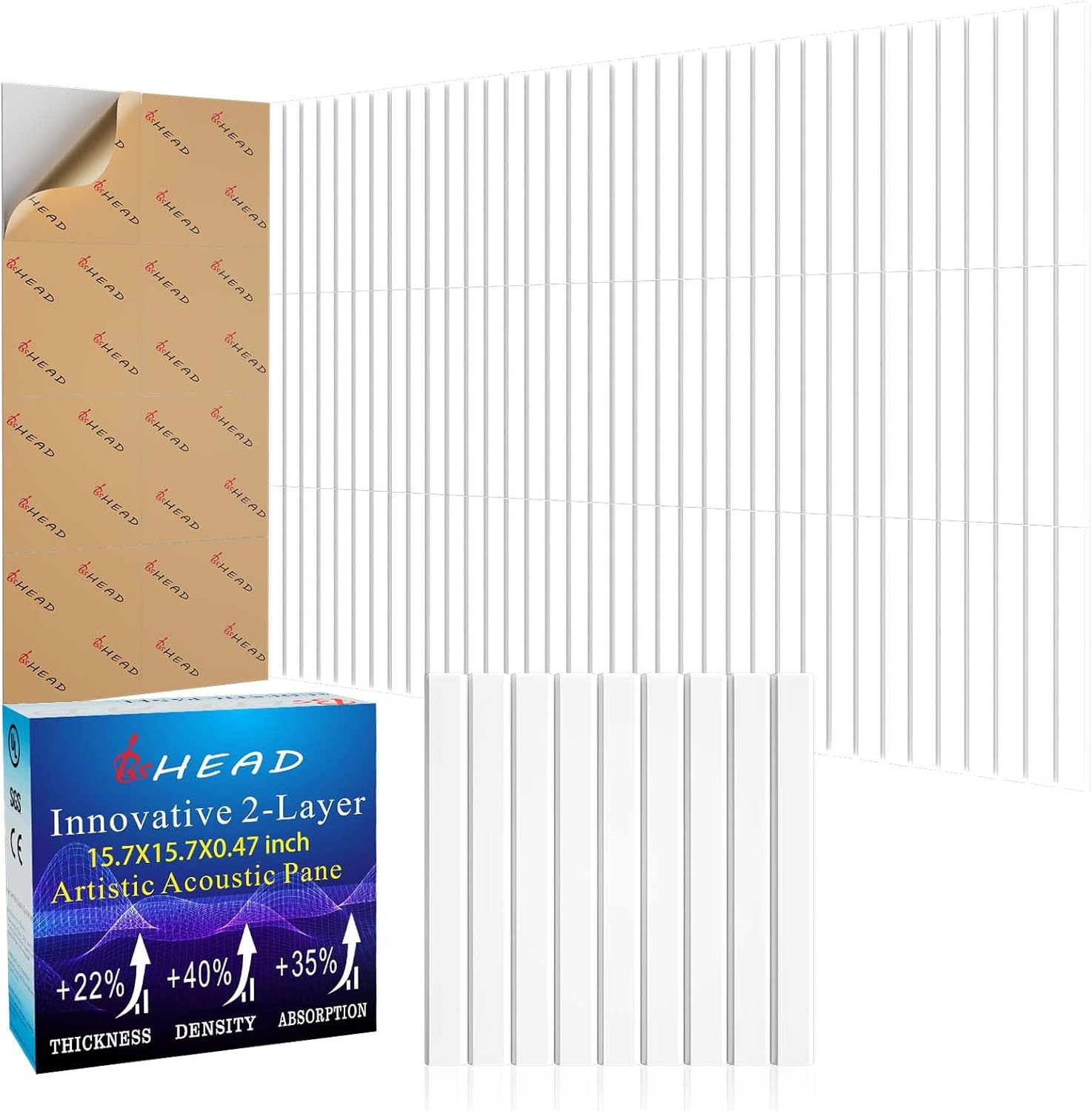 8 Pack Large Soundproof Wall Panels, 15.7 x 15.7 x 0.47 in Sound Proof Foam Panels for Walls, 1.2lb/ft³ High Density, Thicker 0.47in, Acoustic Panels, Sound Dampening Panels White