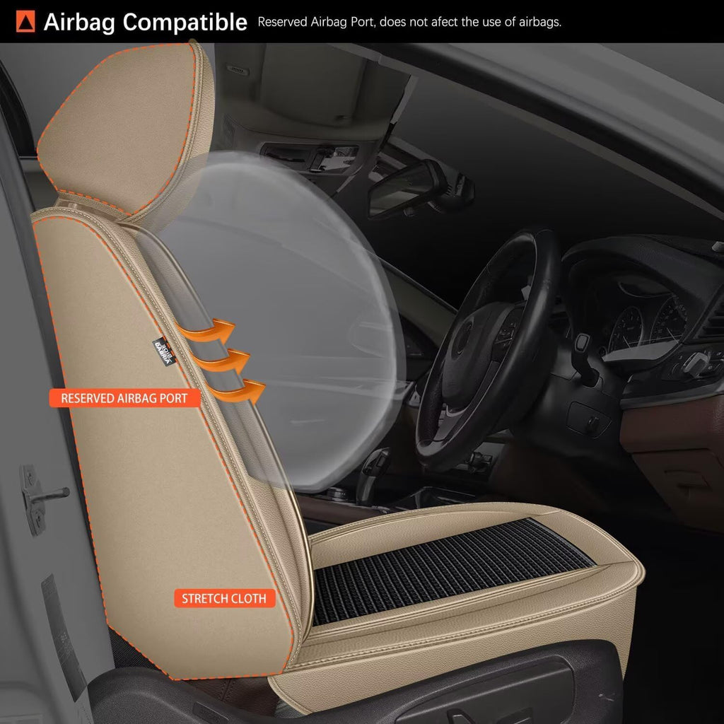 2 Front Seat Covers Fit for Toyota Camry 2012-2023 2024 2025: Car Seat Covers Leather Waterproof Ice Silk Breathable Car Seat Cushion Protector (2 Seats, Black & Beige)