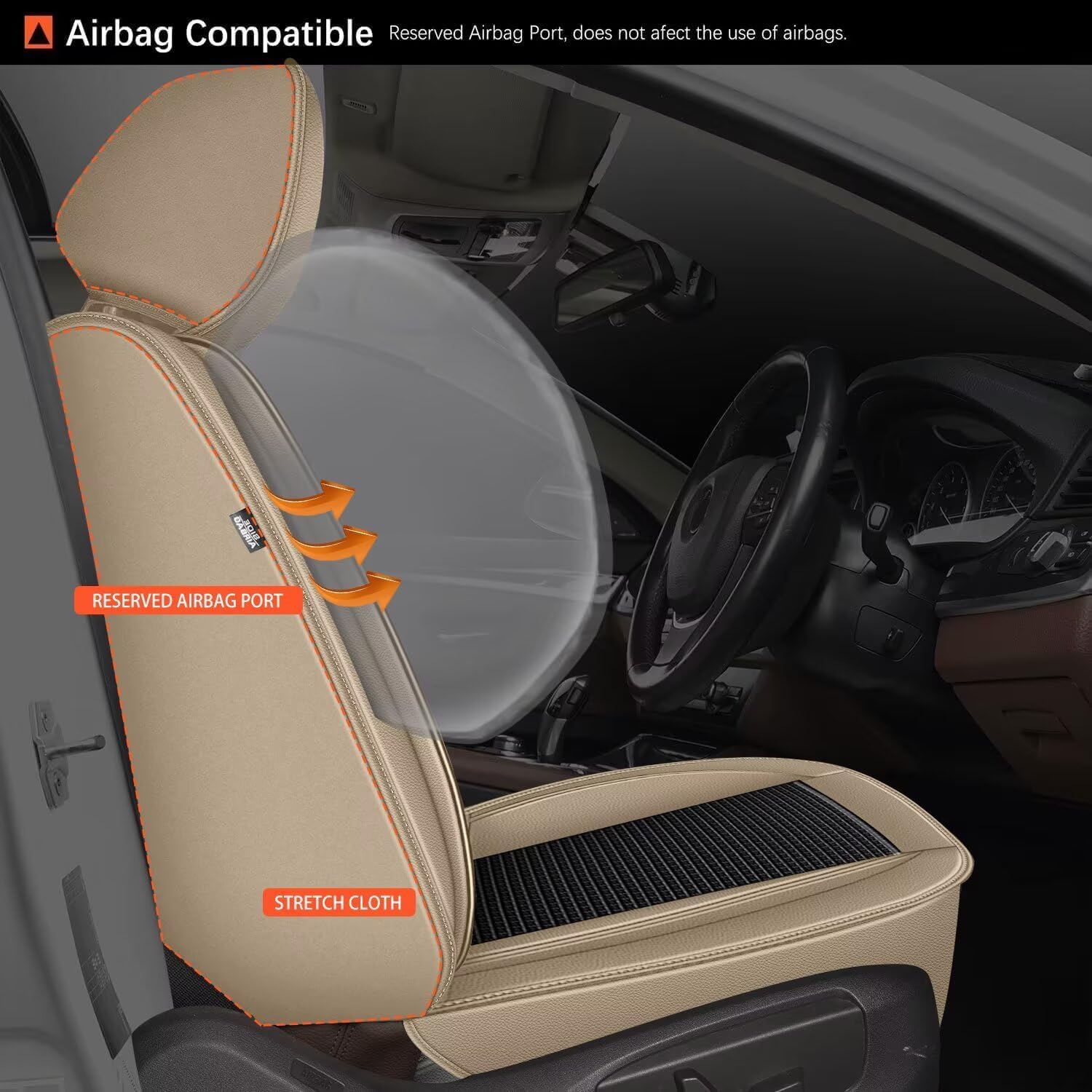 Seat Covers Fit for Toyota Camry 2012-2023 2024 2025: Car Seat Covers Full Set 5 Seats Leather Ice Silk Breathable Waterproof Automotive Seat Cushion Protector (Black & Beige)