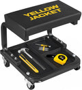 YELLOW JACKET Mechanic Rolling Stool 250 Lbs Capacity, Garage Stool on Wheels with Tool Tray Storage, Work Stools with Wheels for Garage, Shop, Mechanic Chair with Wheels, Auto Repair