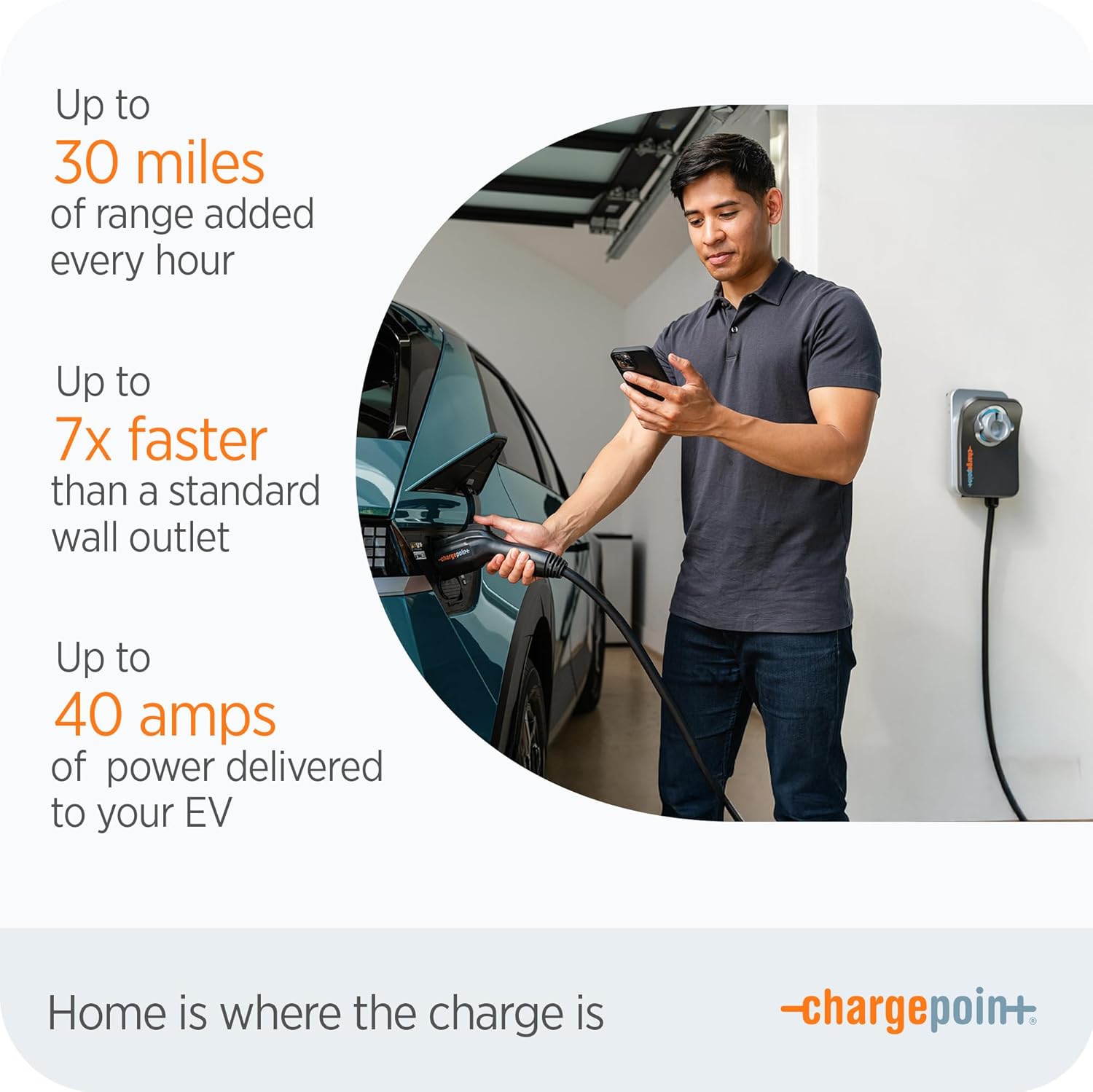 ChargePoint HomeFlex Level 2 EV Charger J1772, NEMA 14-50 Plug for Electric Car - Fast Smart Battery Power Charging at Home for Electric Automobile Vehicles