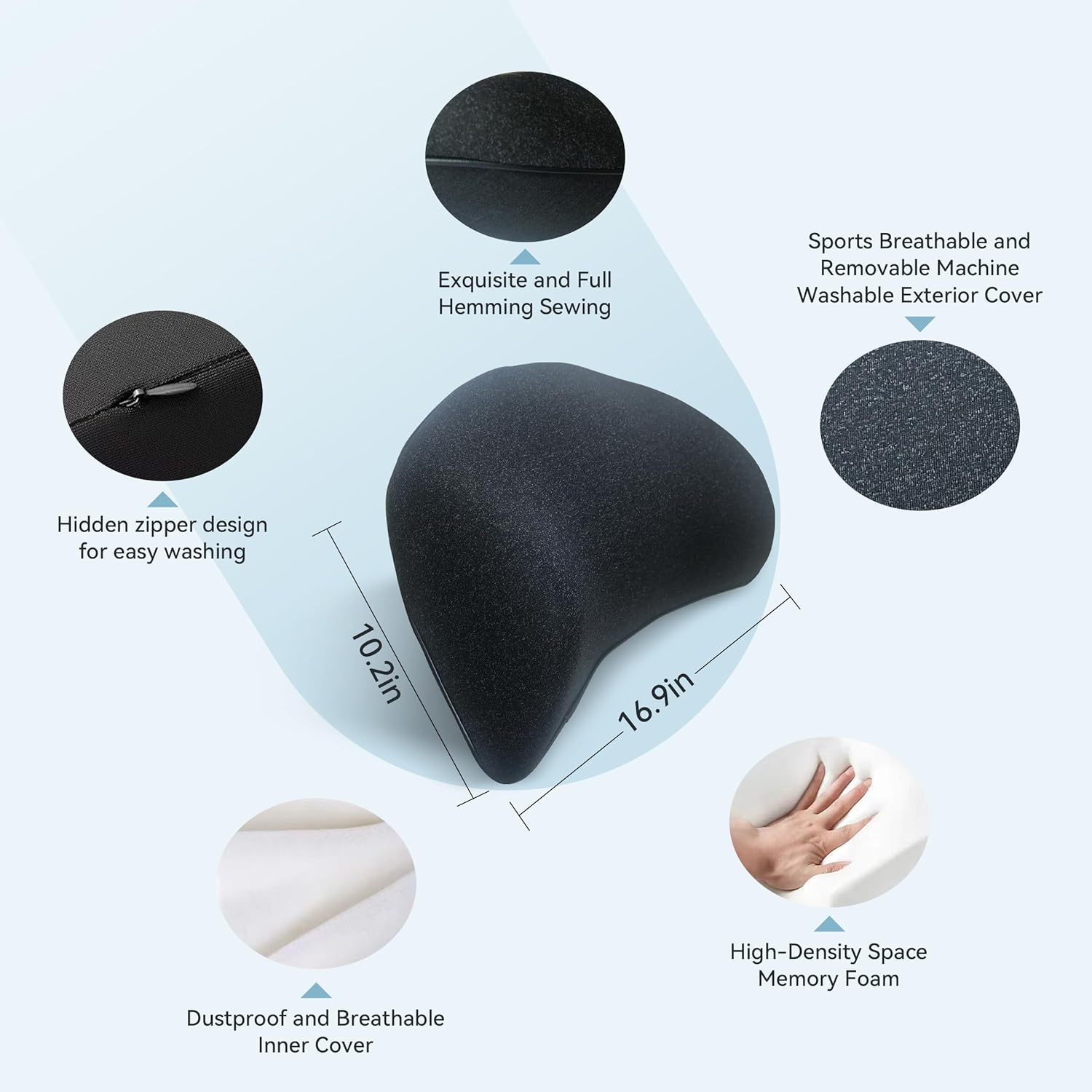 Super Snug Lumbar Support Pillow for Car, 100% Memory Foam Lumbar Pillow with Breathable Removable Cover, Ergonomic Design - Back Pillow Lumbar Support Pillow for Car Seat/Back Pain Relief(Black, 1PC)