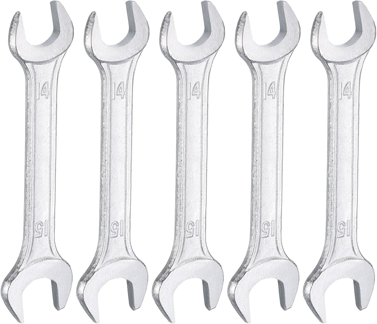 HARFINGTON 5pcs Double Open End Wrench 14mm x 15mm Metric 15 Degree Offset Angle Small Flat Head Wrench Galvanizing Open Ended Spanner for Automotive Repair Furniture Assembly
