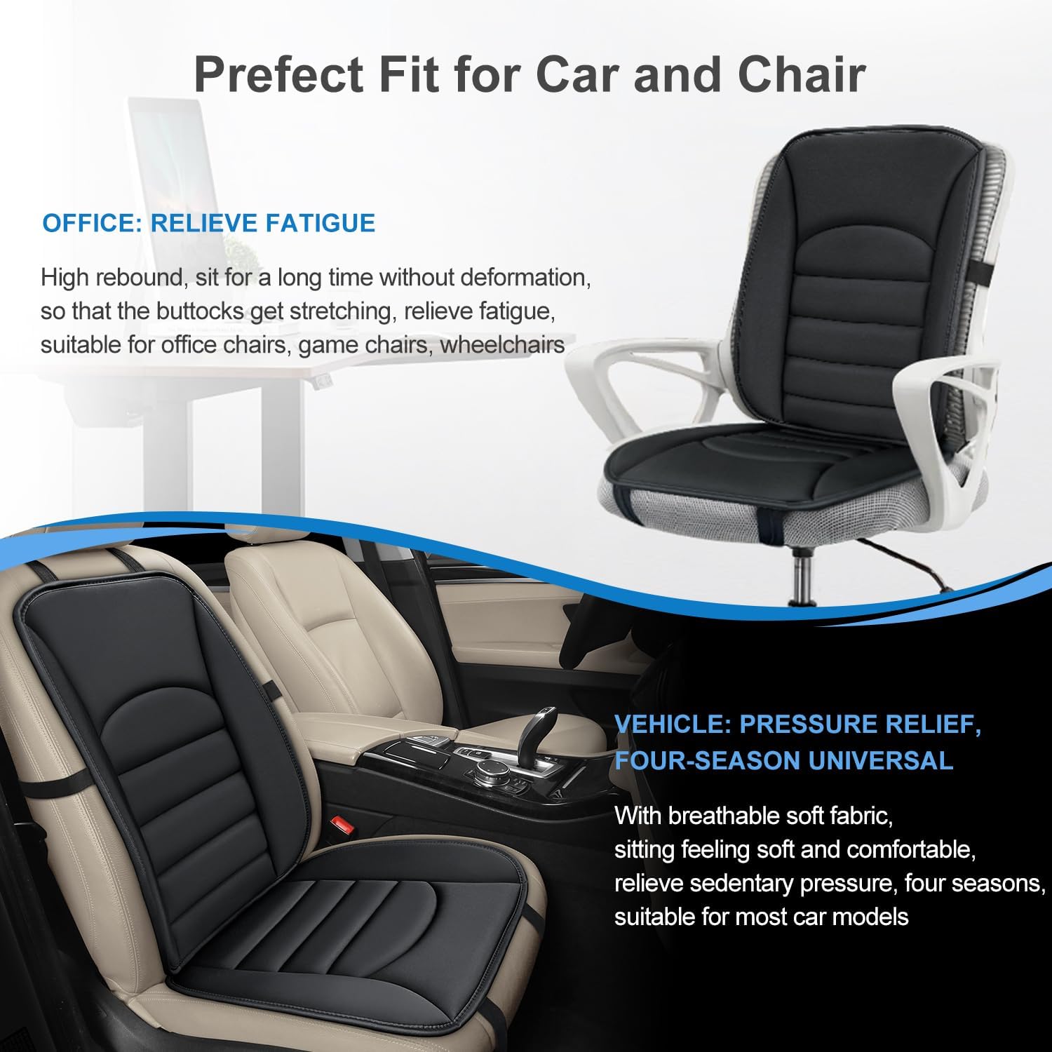 Car Seat Cushion Chair Cushions Set with Back Support,1.2in Memory Foam Pressure Relief Non-Slip Design Truck Seat Cushion for Driving, Ergonomic Chair Seat Pad for Office Gaming Wheelchair