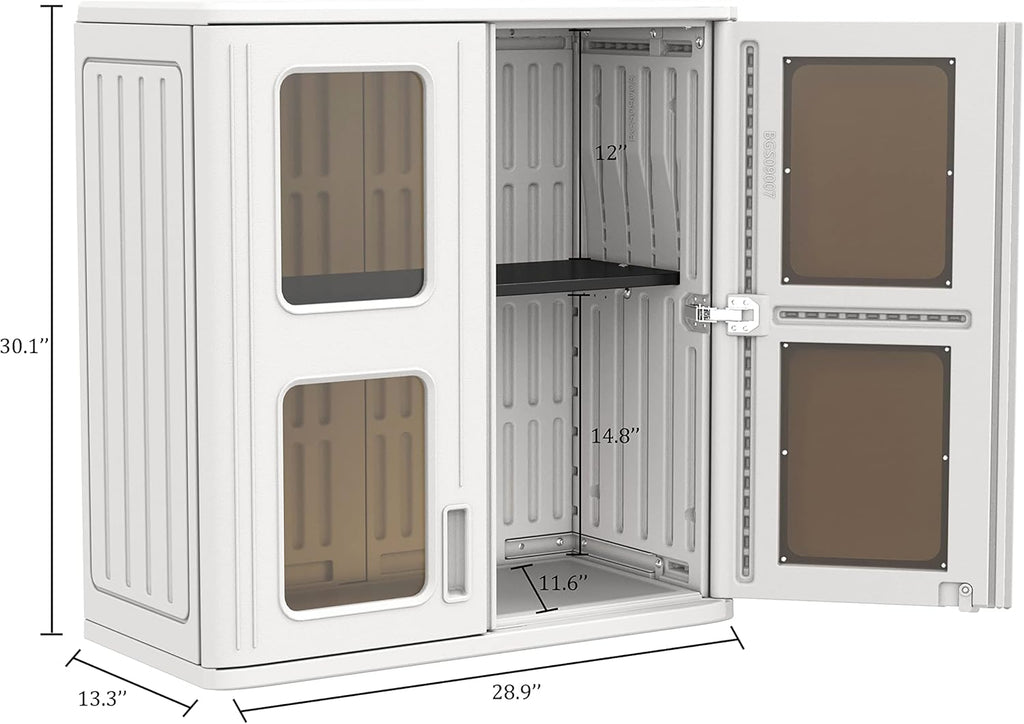 KINYING Outdoor Storage Cabinet Waterproof,Resin Garage and Laundry Room Wall Mounted Cabinets,Outdoor Storage Box with Doors and Shelves,White