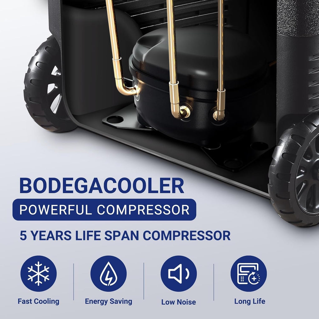 BODEGACOOLER 12 Volt Car Refrigerator,58QT(55L) Car Fridge with Wheels,RV Portable Freezer Single Zone,with APP Control,-4℉-68℉ Car Cooler,12/24V DC & 100-240V AC,for Travel,Camping,Outdoor,Vehicles