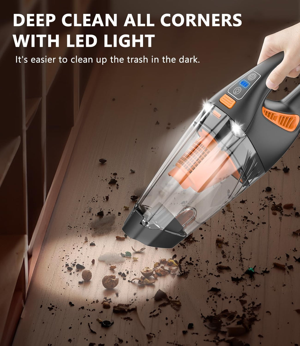 Handheld Vacuum Cordless, 18000Pa 160W Hand,30Min Car Vacuum Portable Cordless Rechargeable High Power Lightweight LED Light Fast Charge Vacuum Cleaner for Car Home