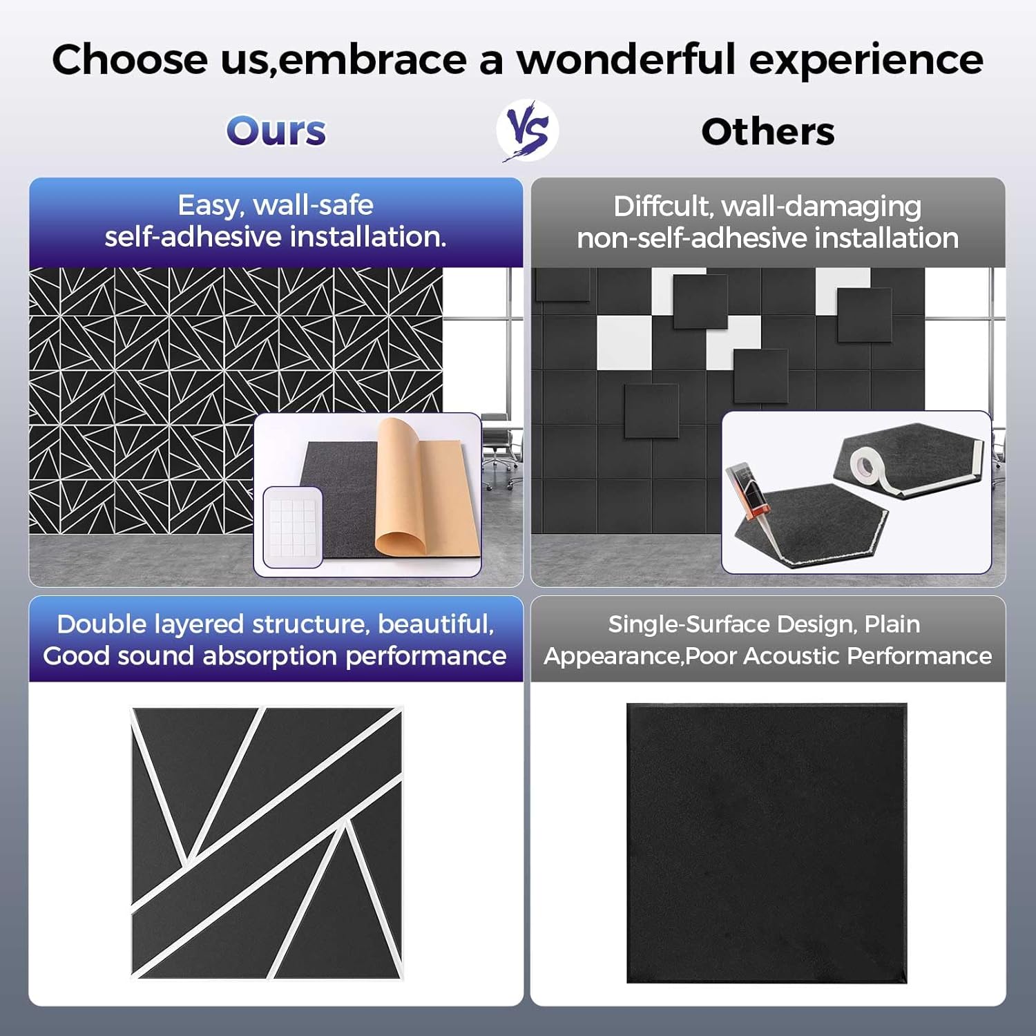 12 Pack 2-Layer Soundproof Wall Panels, 12 x 12 x 0.43 in Sound Proof FoamPanels for Walls, 0.9lb/ft* High Density, Thicker 0.43 in, 3D AcousticPanels,Artistic Noise Dampening Panels Black&White
