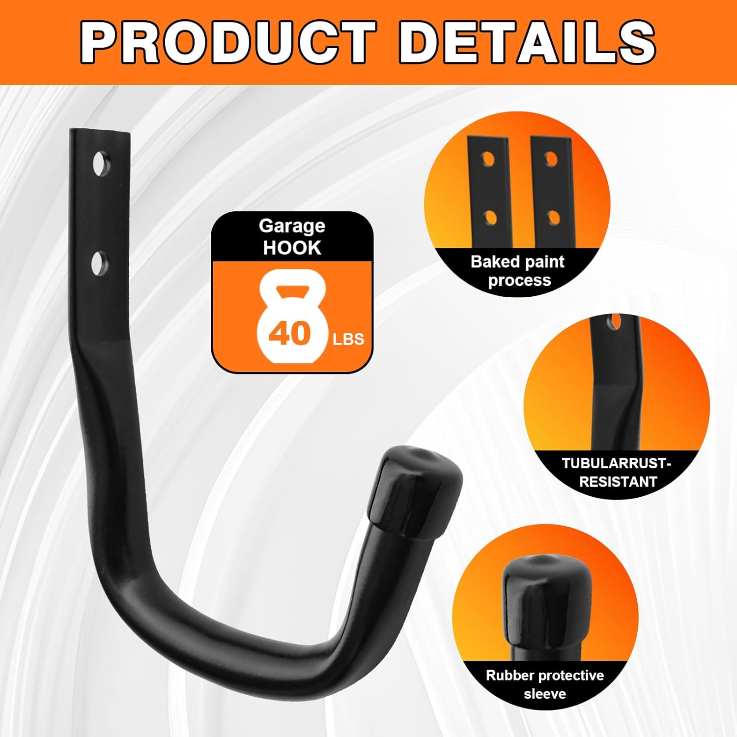 10-Pack Heavy Duty Garage Wall Hooks – Utility J Hooks for Hanging Ladders, Bikes, Garden Tools, Hose, with Anti-Slip Coating (Black*10)