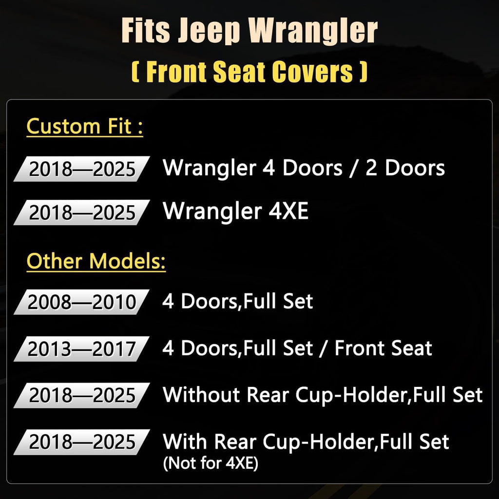 GIANT PANDA Customized Front Car Seat Covers for Jeep Wrangler 2/4 Door JL Sahara Sport Rubicon Unlimited Willys 4xe 2018 2019 2020 2021 2022 2023 2024 2025,Faux Leather - (Black)