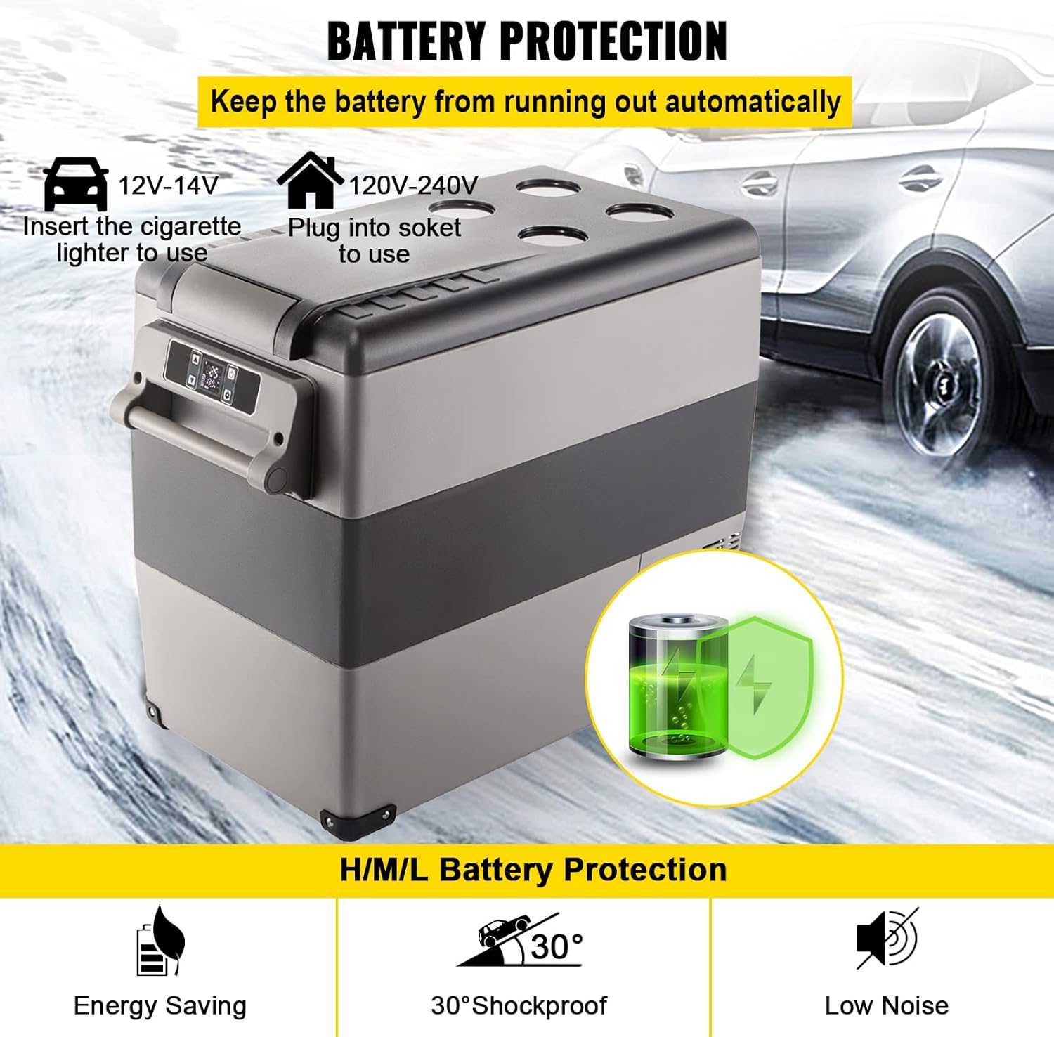 VEVOR CF55 12 Volt 58 Qt Refrigerator, Dual Zone Portable Compressor 12/24V DC and 110-240V AC, Freezer Fridge Cooler, for Car, Truck RV, Camping and Home Use, Black+Gray