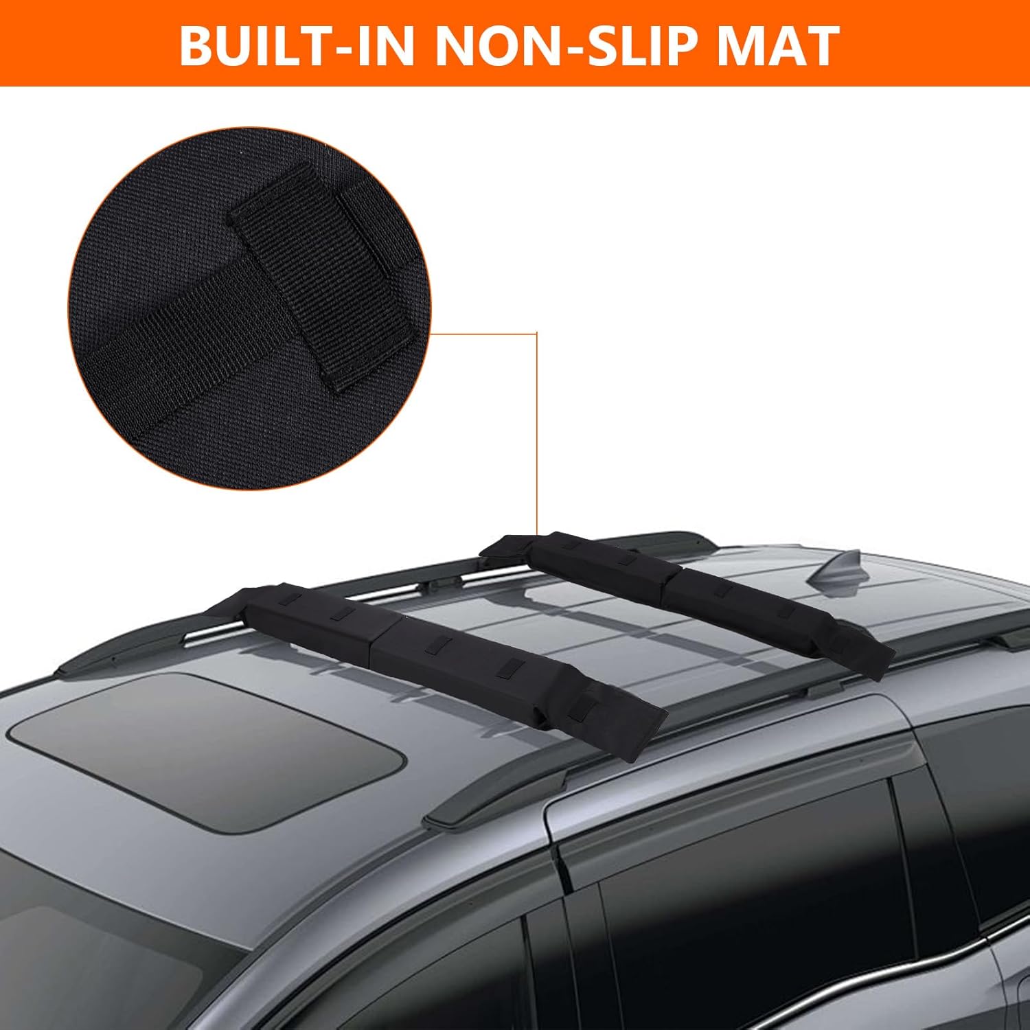 Car Soft Roof Rack Black 600D Oxford Cloth EVA Foam Anti Slip Bottom Universal Soft Roof Rack Pads for Kayak Surfboard