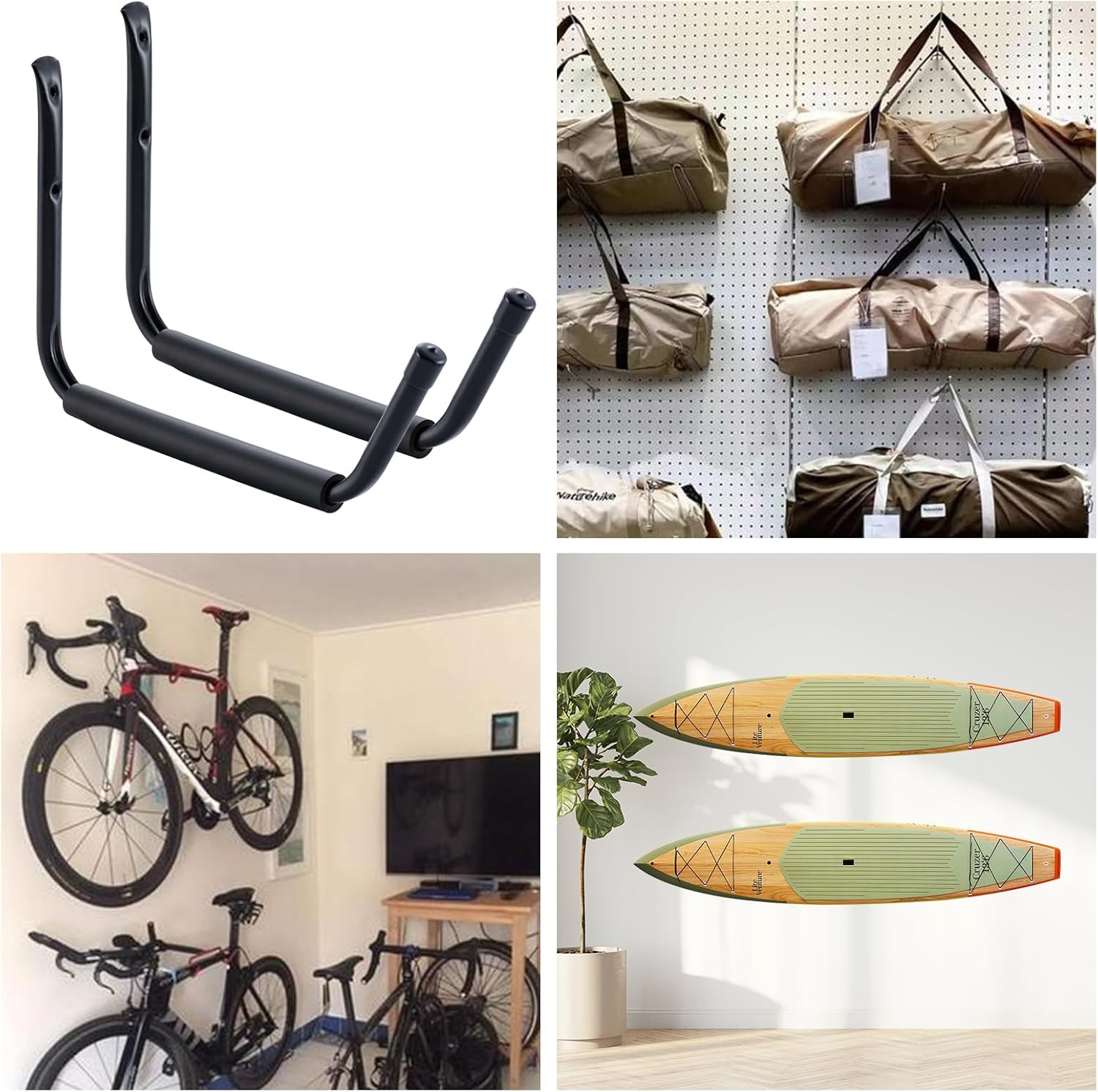 HOME MASTER HARDWARE Heavy Duty 15" Jumbo Garage Wall Hooks 4 Pack – 100 LB Kayak Storage Rack, Wall Mount for Canoe, Bicycle, Ladder & Large Gear