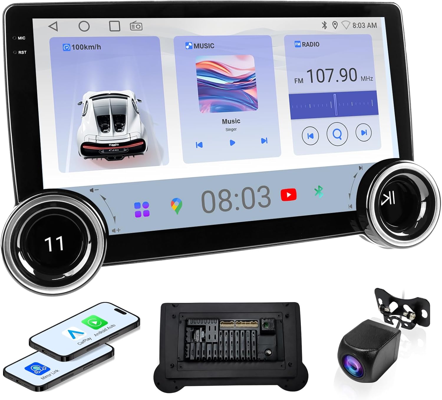 10.1" Wireless CarPlay & Android Auto Car Stereo - 2GB RAM 64GB ROM, DSP Sound, 1080P Backup Camera, Bluetooth 5.0, HD Touchscreen Media Receiver