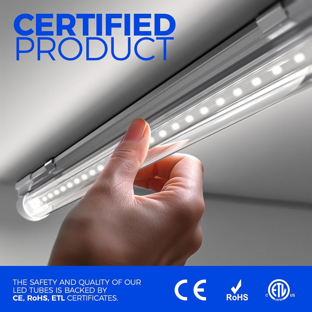 Barrina 8FT LED Shop Light, 100W 15000LM 5000K, Clear Cover Linkable LED Tube Lights, V Shape Integrated T8 LED Lighting, LED Light Fixtures for Garage, Warehouse, Workshop, ETL Listed, 4 Pack