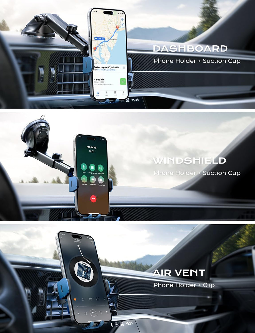 CHGeek Wireless Car Charger, 15W Fast Charging Auto Clamping Car Charger Phone Mount Phone Holder fit for iPhone 15 14 13 12 11 Pro Max Xs, Samsung Galaxy S25 Ultra S24 S23 S22, S21, S20, Blue