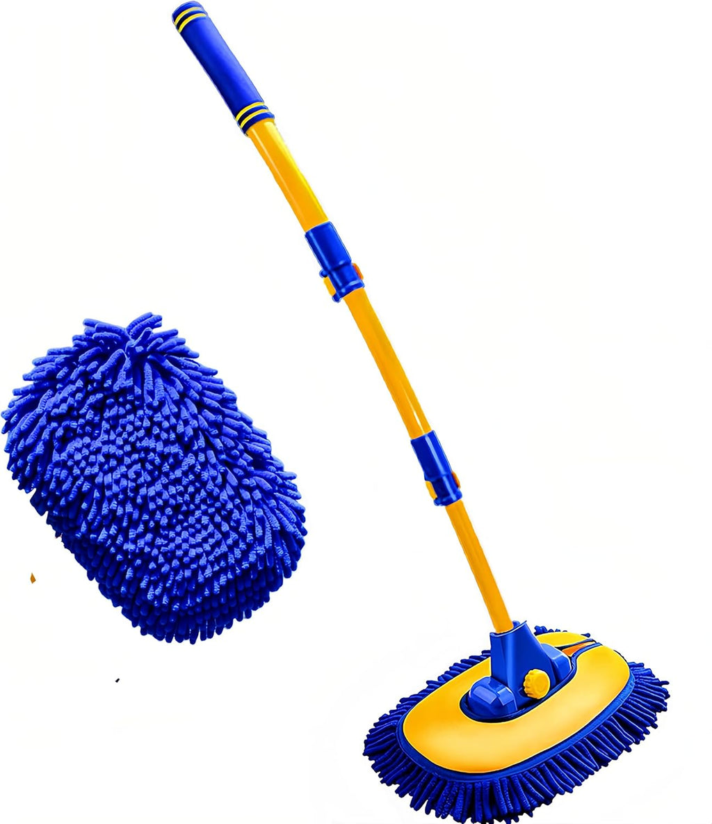 Upgrade Car Wash Brush Mop with Long Handle,Car Wash Brush Car Cleaning Brush Kit Car Wash Mop Car Wash Brush with Hose Attachment Car Washing Brush with Scratch-Free Replacement Head(Blue