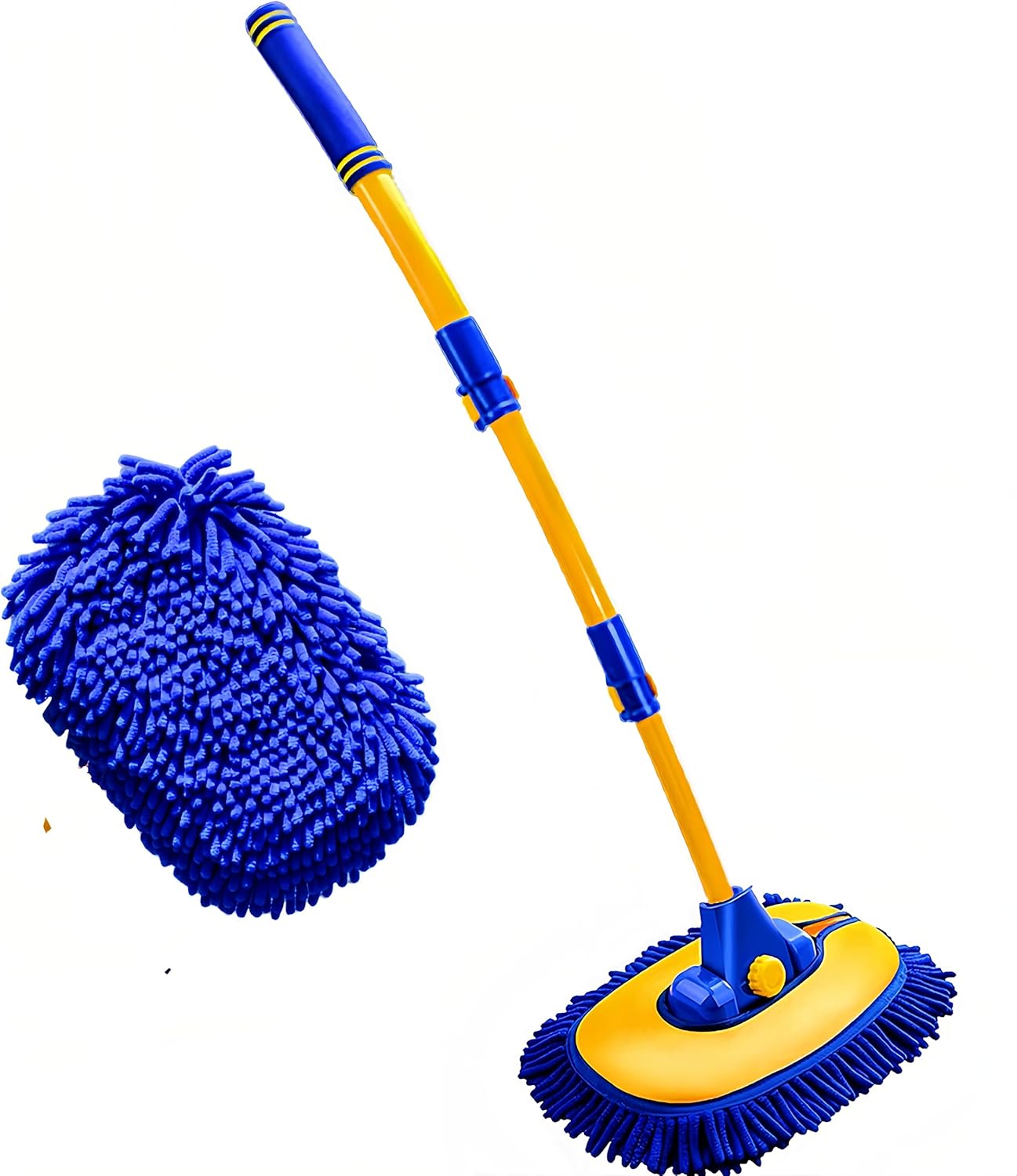 Upgrade Car Wash Brush Mop with Long Handle,Car Wash Brush Car Cleaning Brush Kit Car Wash Mop Car Wash Brush with Hose Attachment Car Washing Brush with Scratch-Free Replacement Head(Blue