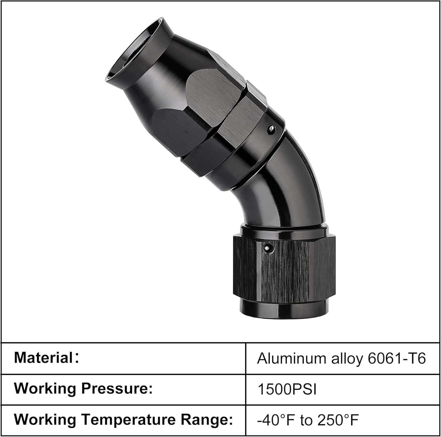 EVIL ENERGY 12AN 45 Degree PTFE One Piece Full Flow End Hose Fitting Aluminum Black