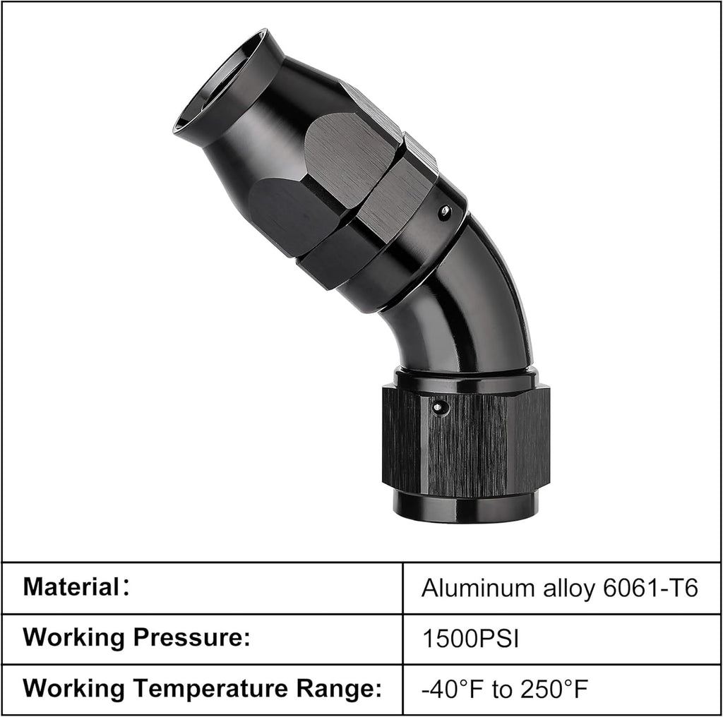 EVIL ENERGY 12AN 60 Degree PTFE One Piece Full Flow End Hose Fitting Aluminum Black