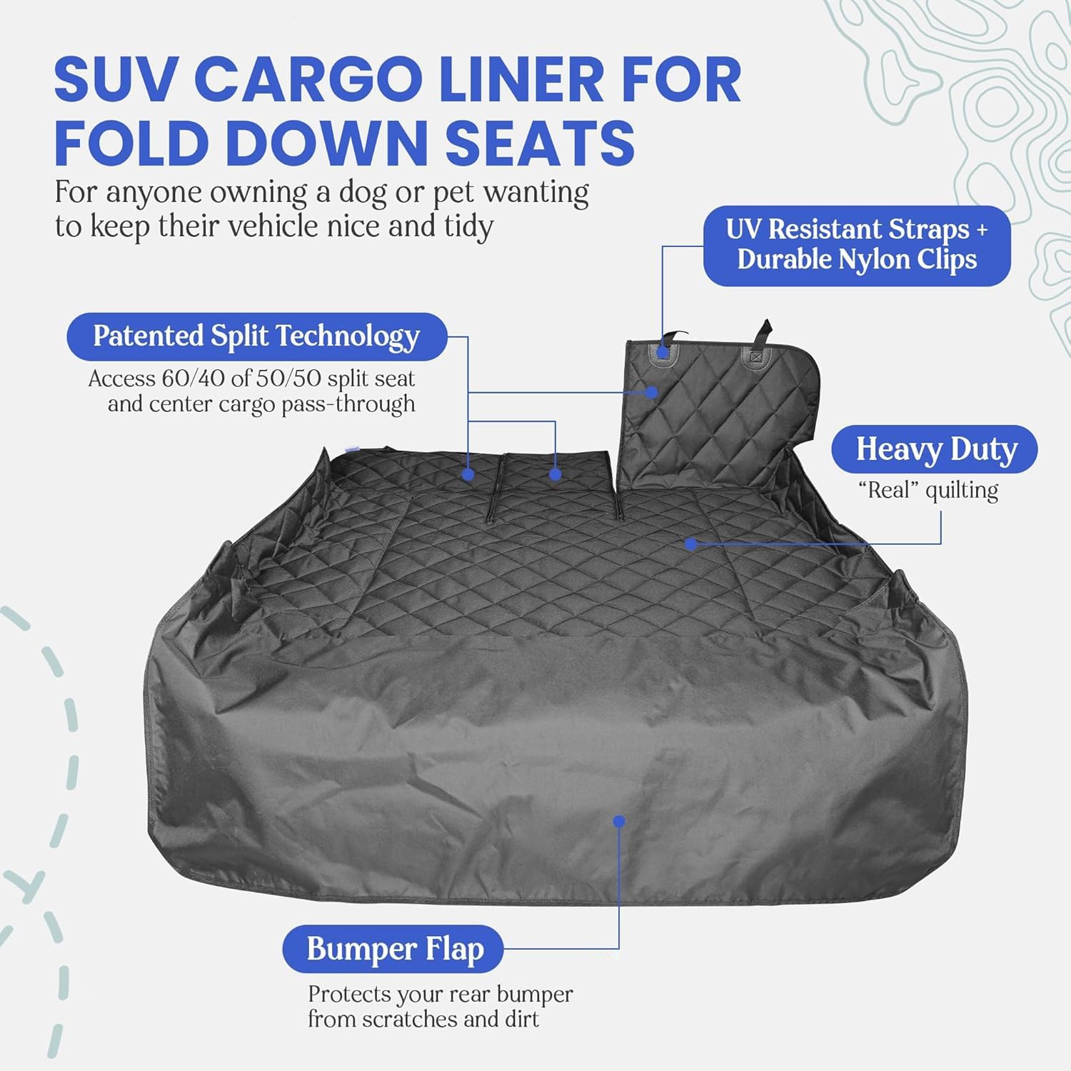 4Knines SUV Cargo Liner for Dogs, Trunk Mat for SUV, Durable Cargo Cover, Protector – Compatible with 60/40 Split Bench & Armrest Pass-Through, Waterproof, Machine Washable, Non-Slip (X Large, Grey)