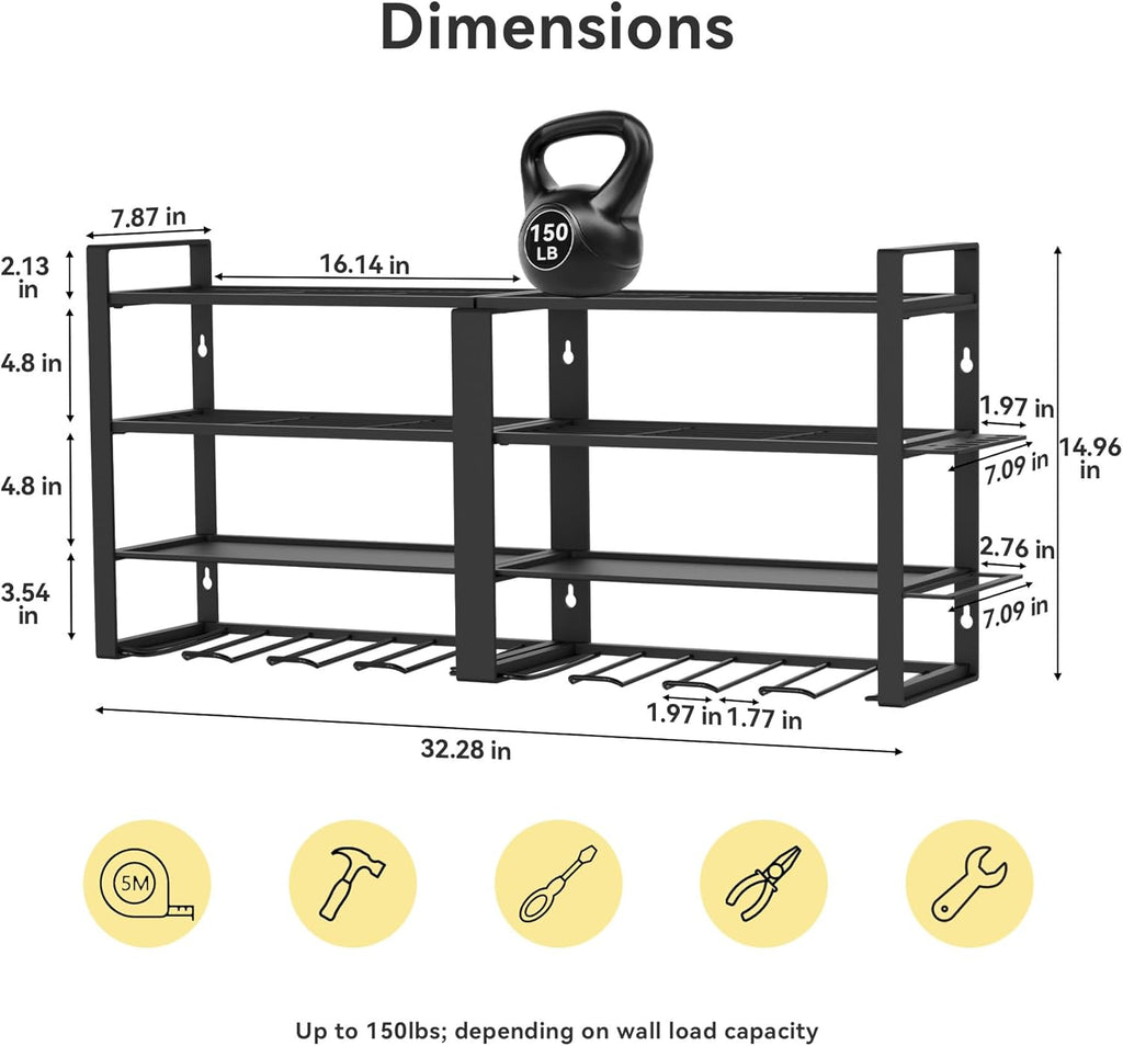 Power Tool Organizer Wall Mount, 4 Layer Heavy Duty Metal Power Tool Storage Rack, 8 Drill Holders Wall Mount, Utility Racks Cordless Tool Storage Rack for Garage Workshop Fathers Men Gift
