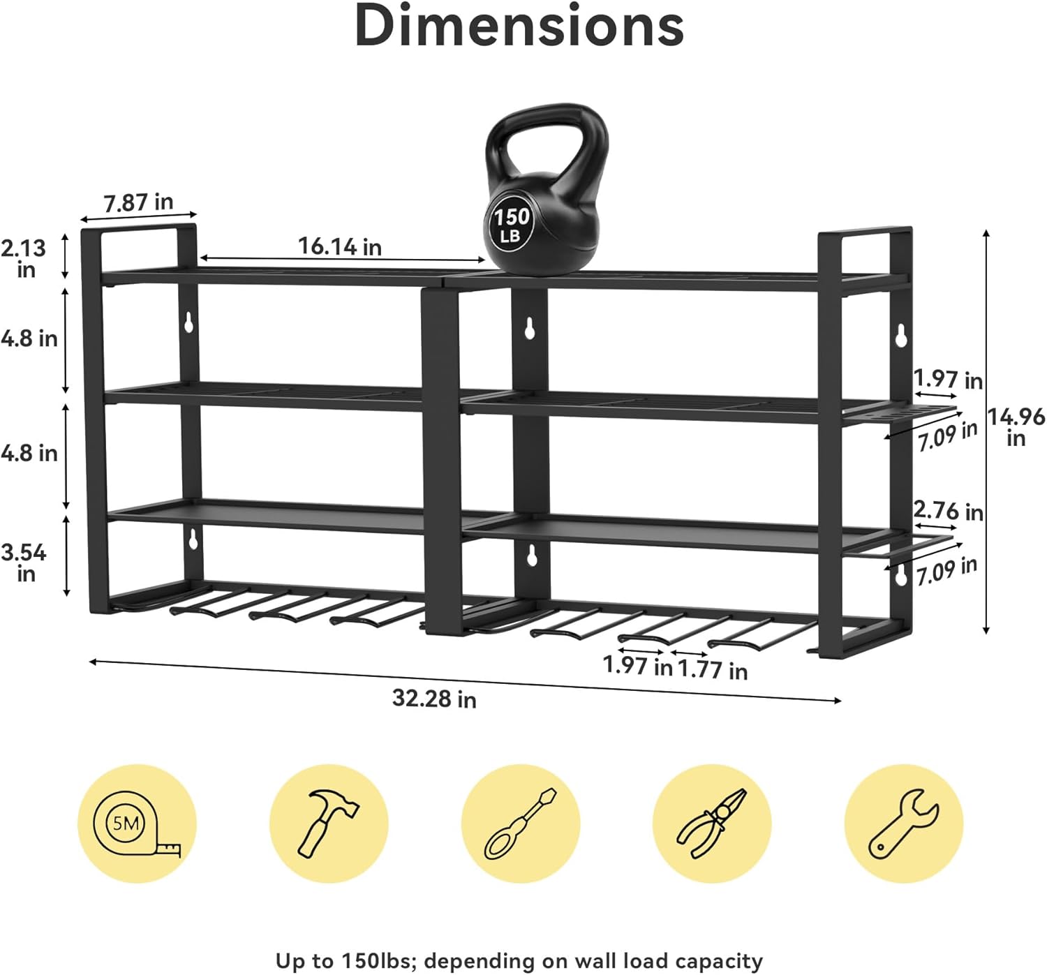 Power Tool Organizer Wall Mount, 4 Layer Heavy Duty Metal Power Tool Storage Rack, 8 Drill Holders Wall Mount, Utility Racks Cordless Tool Storage Rack for Garage Workshop Fathers Men Gift