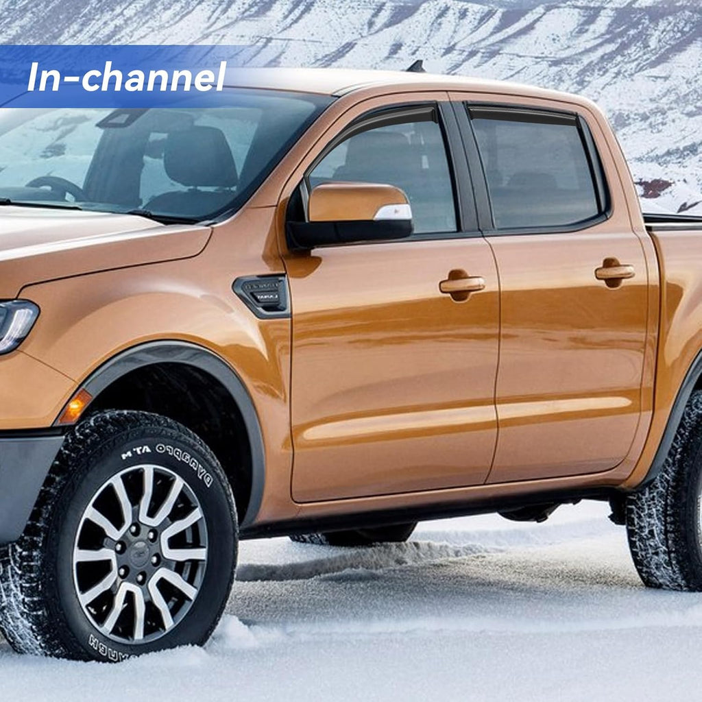 in-Channel Window Visors Rain Guards for 2019-2023 Ford Ranger SuperCrew, Window Vent Wind Deflectors Visors Shades for 19-23 Ranger Crew Cab