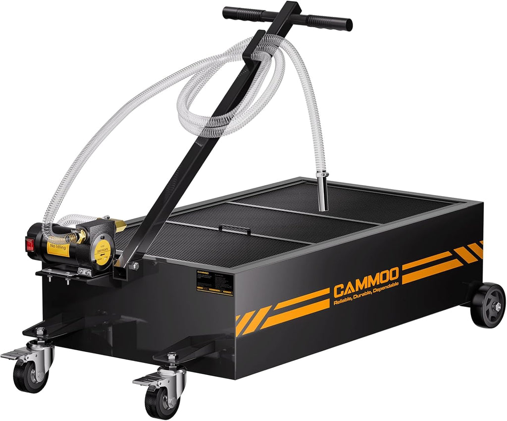25 Gal Electric Oil Drain Pan, 110V High-Flow Pump, 9.8 FT Hose, 200 W Motor, 2 Locking Swivel Casters and 2 Directional Wheels Stable, Folding Handle, Heavy-Duty for Trucks, RVs, SUVs, Black