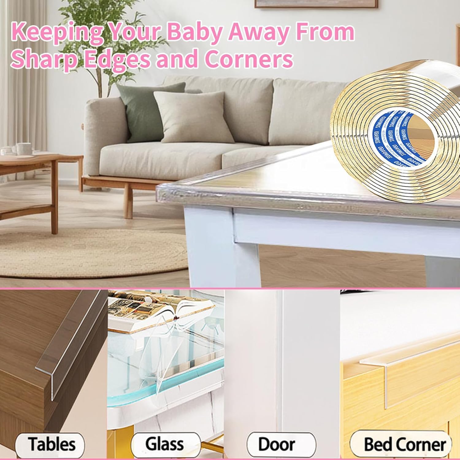 Clear Soft Corner Protectors for Furniture Strip,0.8in x13FT,2 RollSharp Edge & Table Bumper,Window Edge,Wall Protector, Soft Corner Guards Safe for Proof,Table Corner Protectors in Family