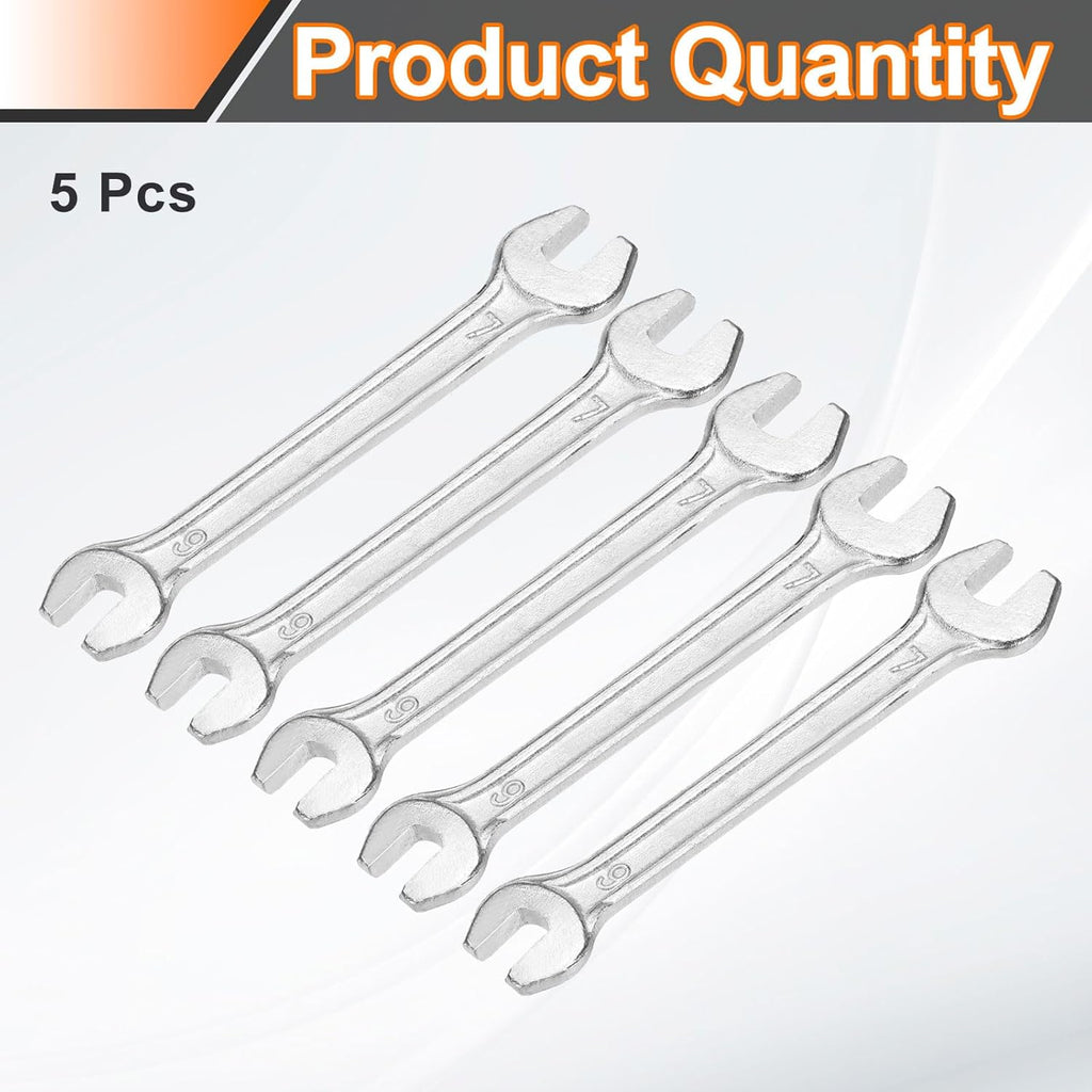 HARFINGTON 5pcs Double Open End Wrench 6mm x 7mm Metric 15 Degree Offset Angle Small Flat Head Wrench Galvanizing Open Ended Spanner for Automotive Repair Furniture Assembly