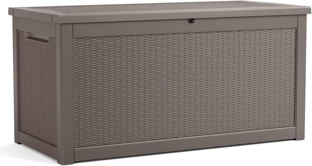 320 Gallon Lockable Resin Deck Box, Waterproof & UV-Resistant Outdoor Storage Box for Outdoor Cushion Storage, Garden Tools & Pool Accessories Storage, Gray