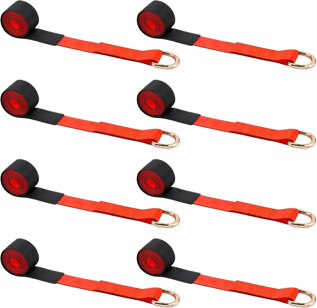 8Pack 2'' X 8ft Tow Truck Straps Lasso Wheel Lift Straps Lasso Tow Strap with D Ring 11, 000 Lbs Break Strength Auto Tie Down Auto Hauler for Trailer Truck Tie