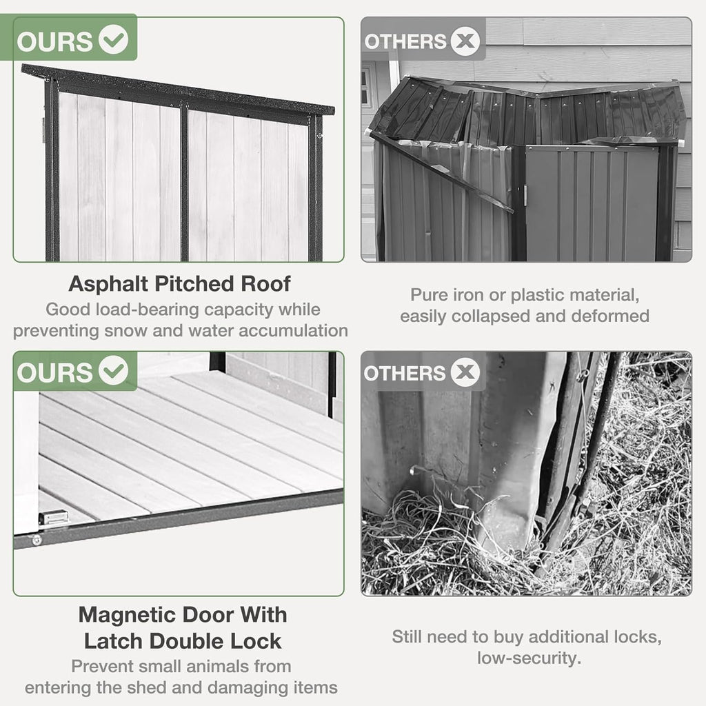 Outdoor Storage Shed with Floor - Waterproof Natural Fir Cabinet with Adjustable Shelves and Double Lock for Anti-Theft - Suitable for Storing Garden Tools and Household Debris (White)
