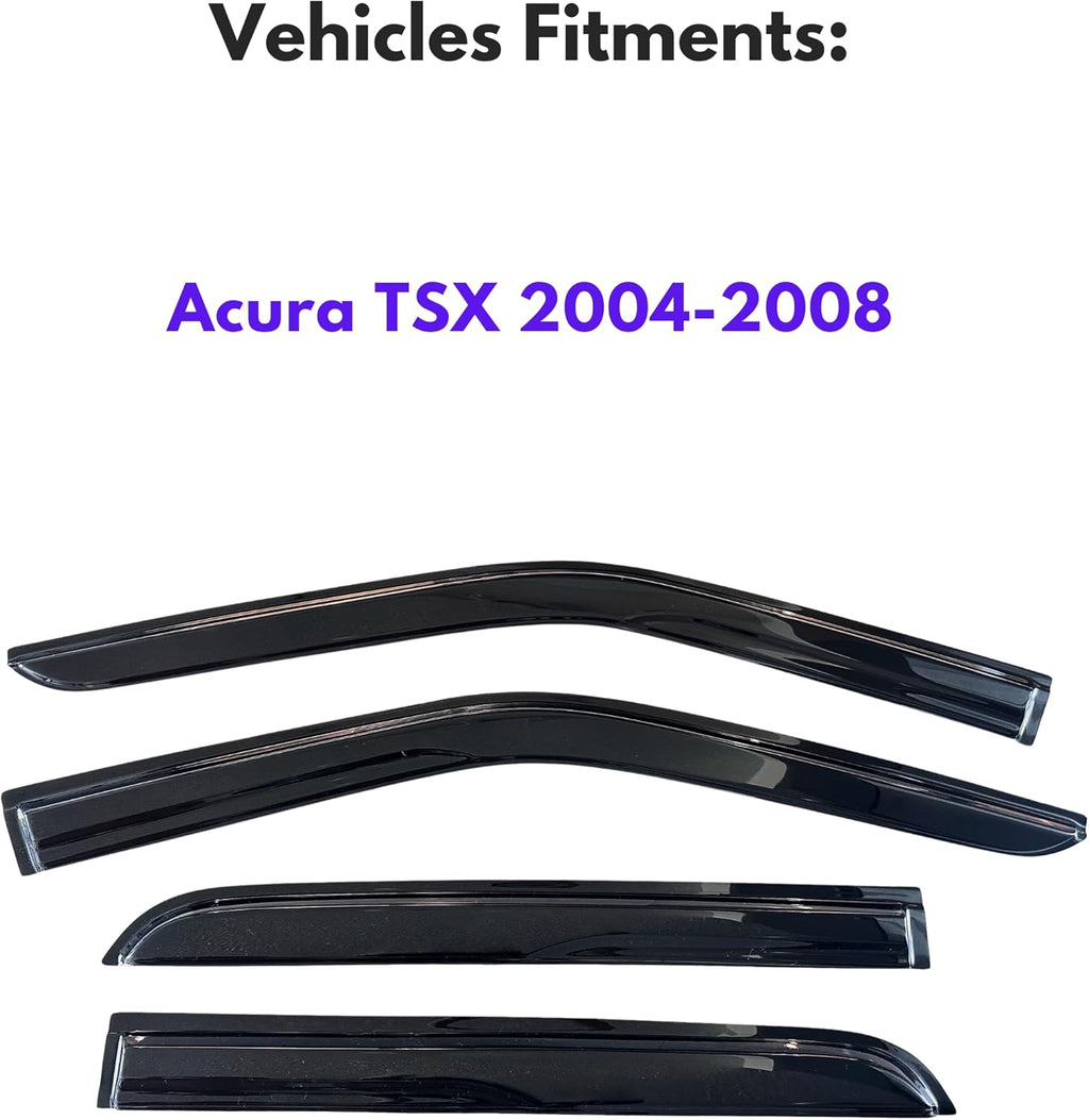 KPY Window Visor Compatible with Acura TSX 2004-2008, 4PC Rain Guard Side Window Vent Deflectors Tape-On Mugen Style, 2004 2005 2006 2007 2008