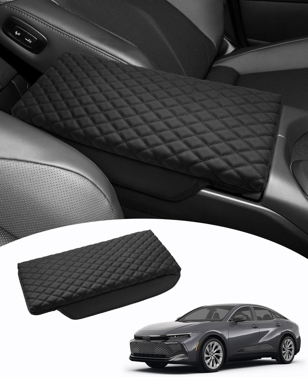 Shademax Toyota Crown Center Console Cover, Armrest Cover Cushion Pad for Toyota Crown 2023 2024 2025 2026 Accessories, PU Leather Middle Consle Lid Armrest Seat Box Cover Protector Anti-Scratch Black