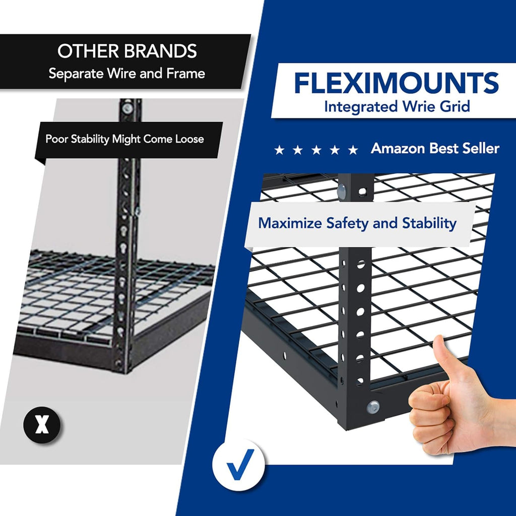 FLEXIMOUNTS 2x8 Garage Storage Rack, Adjustable Overhead Storage Organization System, Heavy Duty Metal Ceiling Rack, 400lbs Weight Capacity, Black
