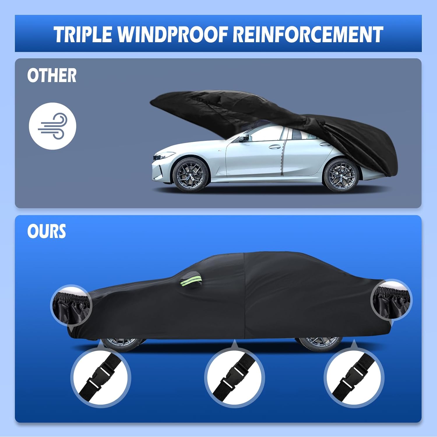 Car Cover Custom Fit for 2007-2025 BMW 3 Series M3 320i 325i 328i 330i 340i, Migaven Waterproof Full Exterior Cover Sun Rain Protection with Door Zipper and Cotton Lining