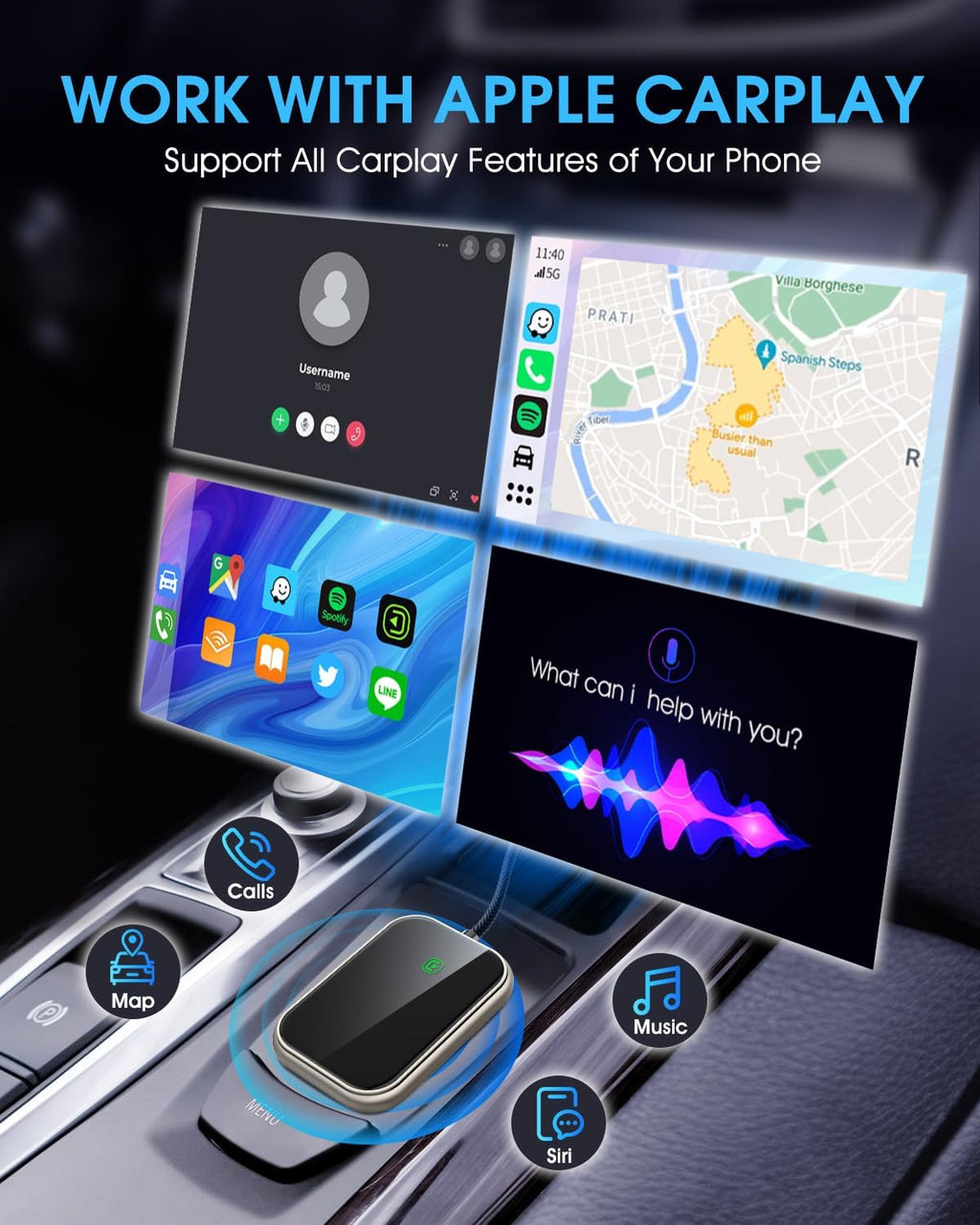 Wireless CarPlay Adapter - Fast & Stable Connection for Carplay Wireless Adapter Convert Factory Wired to Wireless CarPlay Dongle Plug & Play Car Play Fit for iPhone iOS 10+ (Gold)