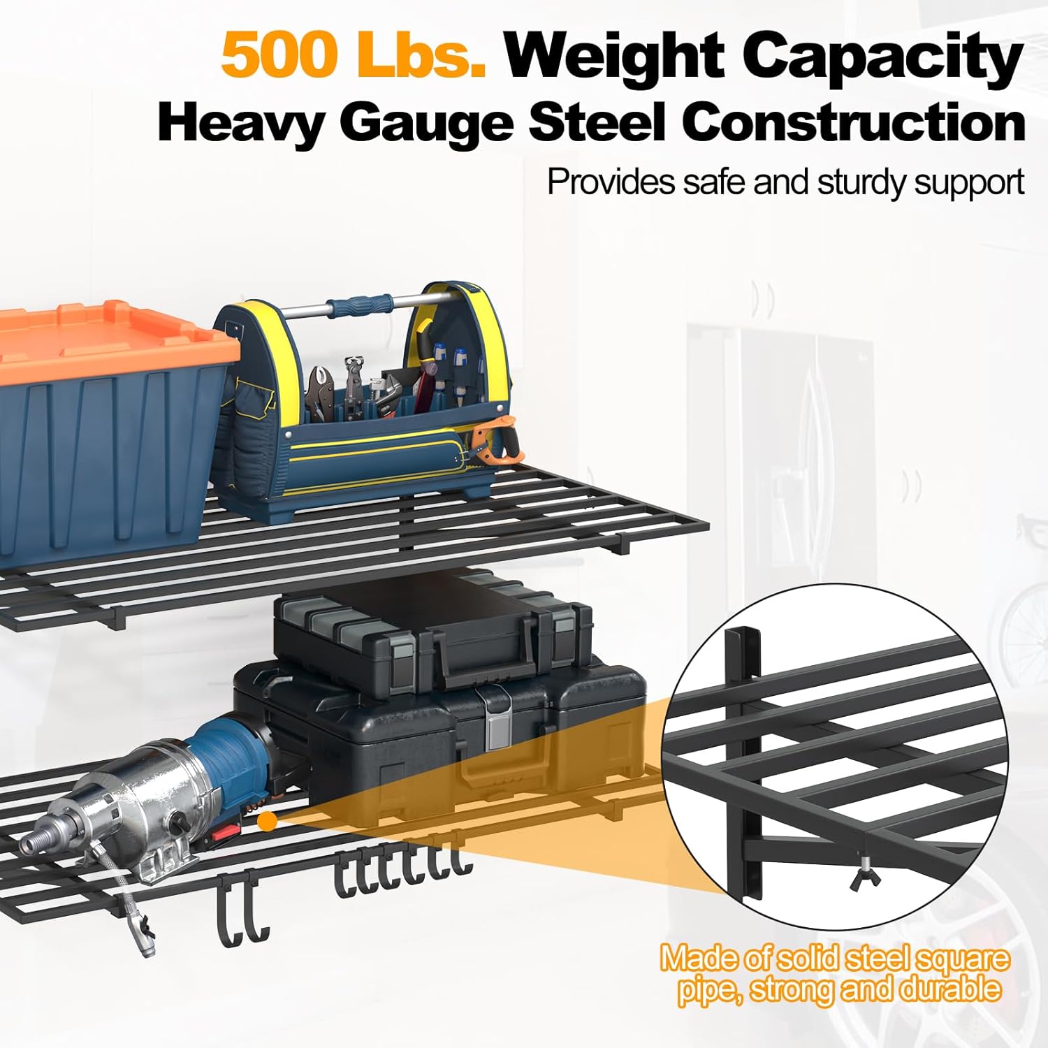 2-Pack 2×4ft Steel Garage Wall Shelving, 500lbs Each Load Capacity, Black, Hooks, Tool & Equipment Storage