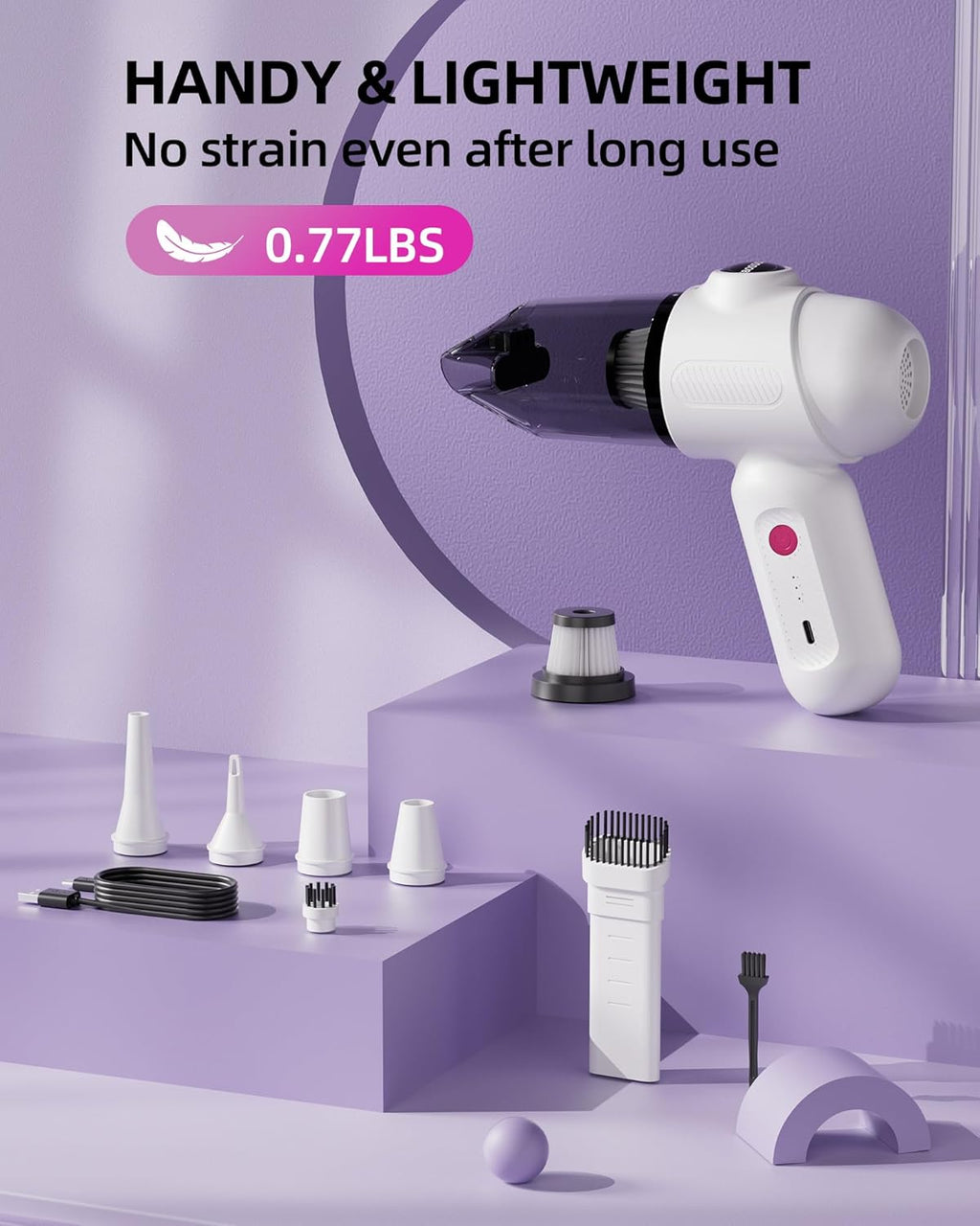 Car Vacuum V6 Pro, Cordless Handheld Vacuum with 8000Pa Suction, 4 in 1 Mini Air Duster for Office, Home, Color White