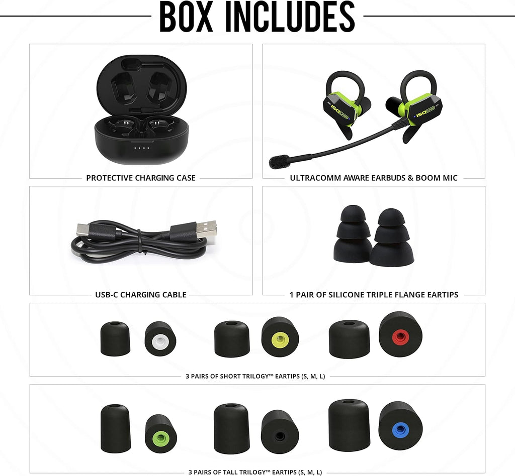 ISOtunes ULTRACOMM Aware Hearing Protection: True Wireless Bluetooth Hearing Protection with Detachable Boom Mic and Level Dependent Audio Passthrough