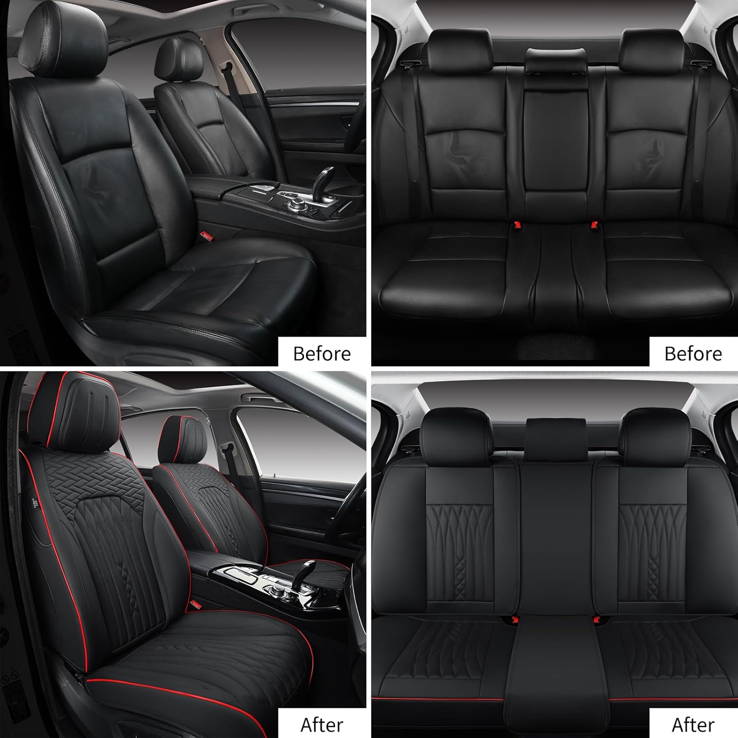 Car Seat Covers Full Set, Leather Seat Covers for Cars, Car Seat Protector Waterproof, Non-Slip Car Interior Covers Fit for Most Cars, SUV, Vans, Trucks,5Seaters,Full Set,Black,COMFDRIVE-A03