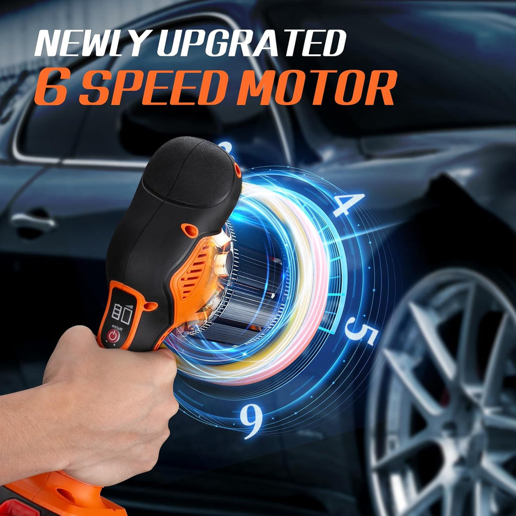 Cordless Car Buffer Polisher w/ 2x2000mAh 21V Batteries, 6 Inch Car buffer Waxer Kit, Car Polishing Machine w/ Extra 18 PCS Attachments & 6 Variable Speed, Car Buffer Polisher for Car Detailing