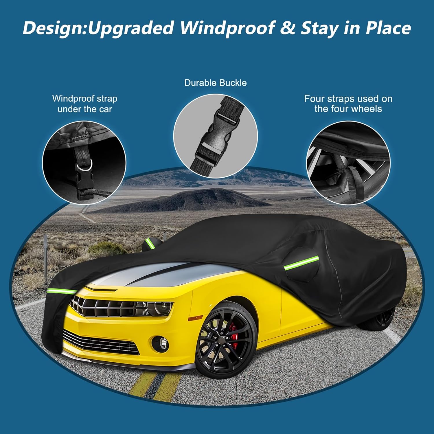 for Camaro Full Car Cover 2010-2025 All Weather, Outdoor Car Covers with Zipper and Soft Cotton Lining, Windproof Heavy Duty Waterproof Protection Fit for 2010-2025 Chevy Camaro (Up to 190''L)